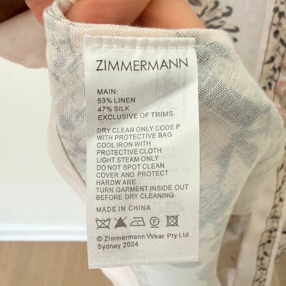 Zimmerman Women's Size 1 US 6 Golden Floral Long Sleeve Silk Linen Maxi Dress - Picture 11 of 12